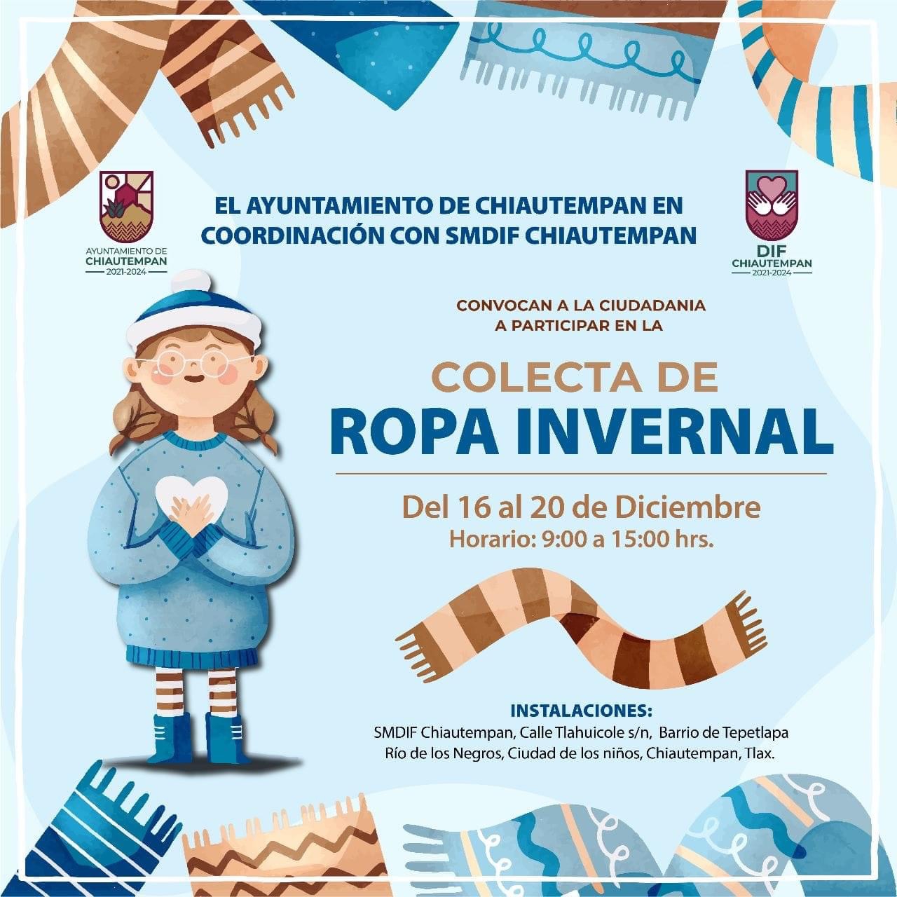 Convoca SMDIF Chiautempan a participar en el último día de colecta de ropa invernal
